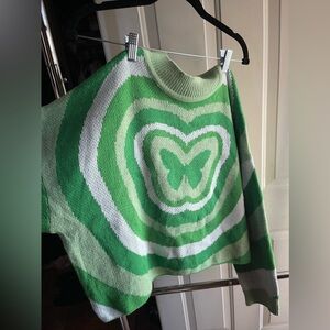 Green Heart Cropped Sweater